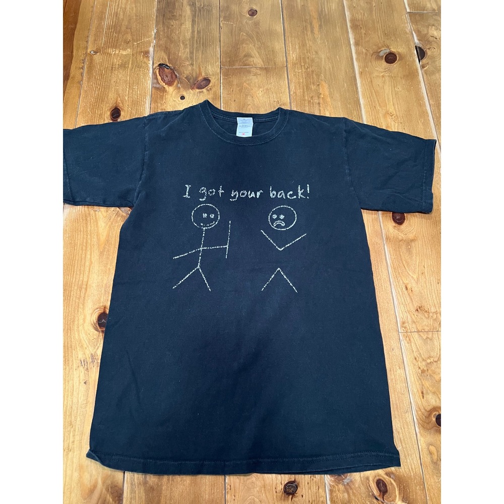 Anvil I Got Your Back Stick Figure Graphic T-Shirt Mens Medium Black Tee